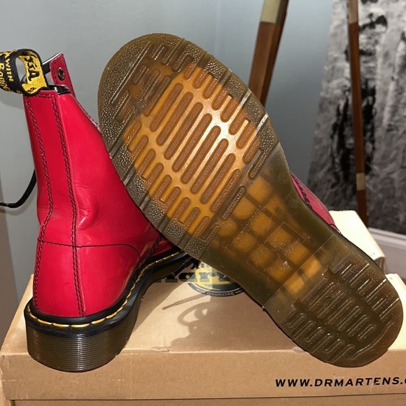 Dr Martens Red Air Wair Patent Leather combat boots - Picture 6 of 7